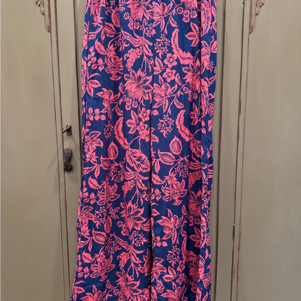 Elegant Pink and Blue Floral Maxi Pants